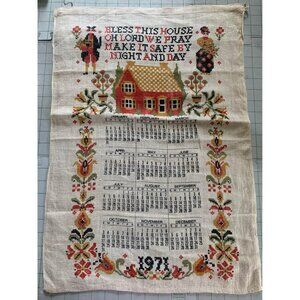 Vintage 1971 Linen Calendar Towel Bless This House Prayer Home Decor 17x25"